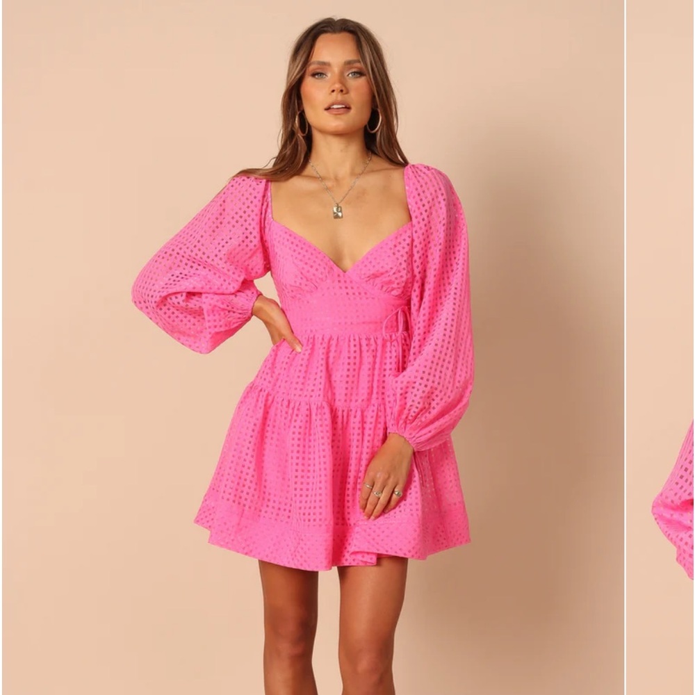 Petal and Pup Augusta Long Sleeve Mini Dress in Magenta size Large